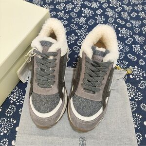 Brunello Cucinelli Shearling-Lined Grey Sneakers